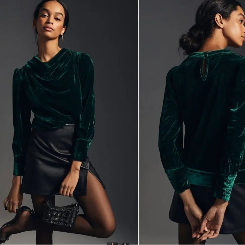Like New! Anthropologie BTFL-life Velvet Pullover Green Long Sleeve in Size XS